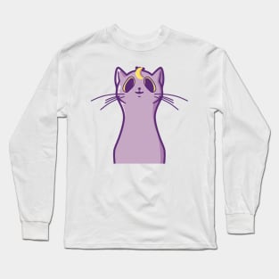 Cute Purple Galaxy Cat, Space Cat Long Sleeve T-Shirt